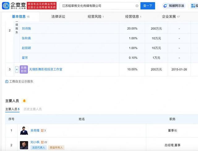 刘诗诗吴奇隆已无共同关联公司
